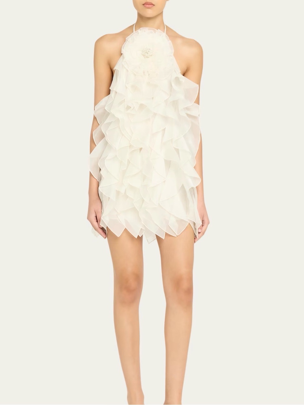 RETROFÊTE Arina Ruffled Silk Halter Dress – Size S